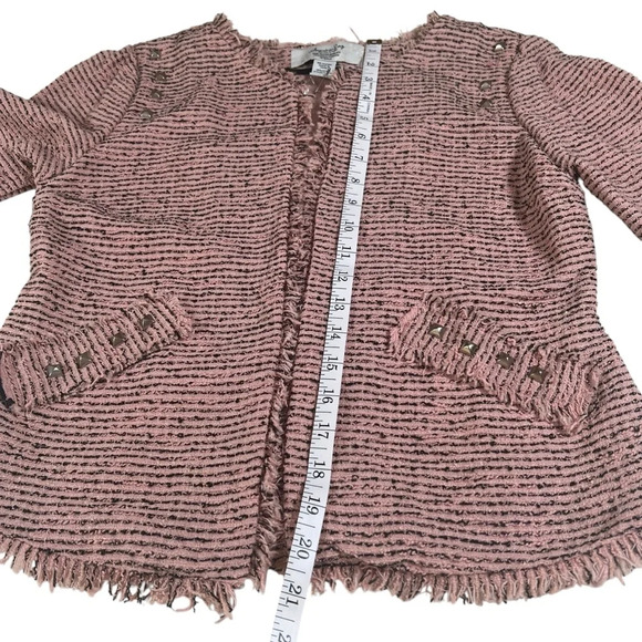 American Rag Cie Sz M Distressed Tweed Studded Crop Jacket Boho Rocker Chic - Picture 5 of 12